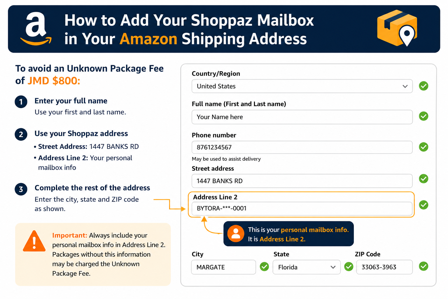 How to add your Shoppaz mailbox in your Amazon shipping address